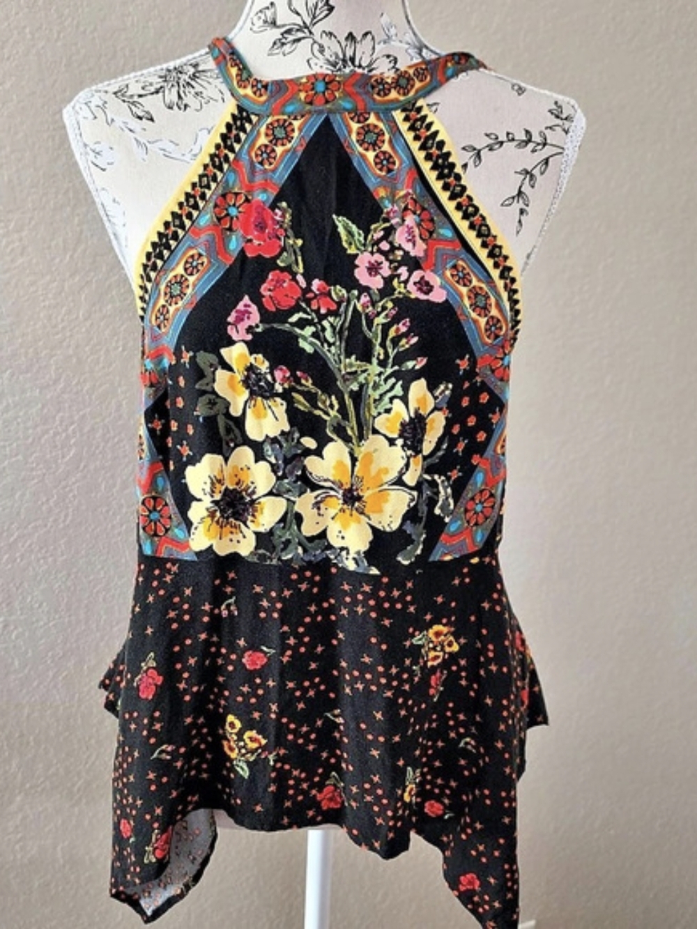 Free People New Wave Halter Top Floral Black Size Small